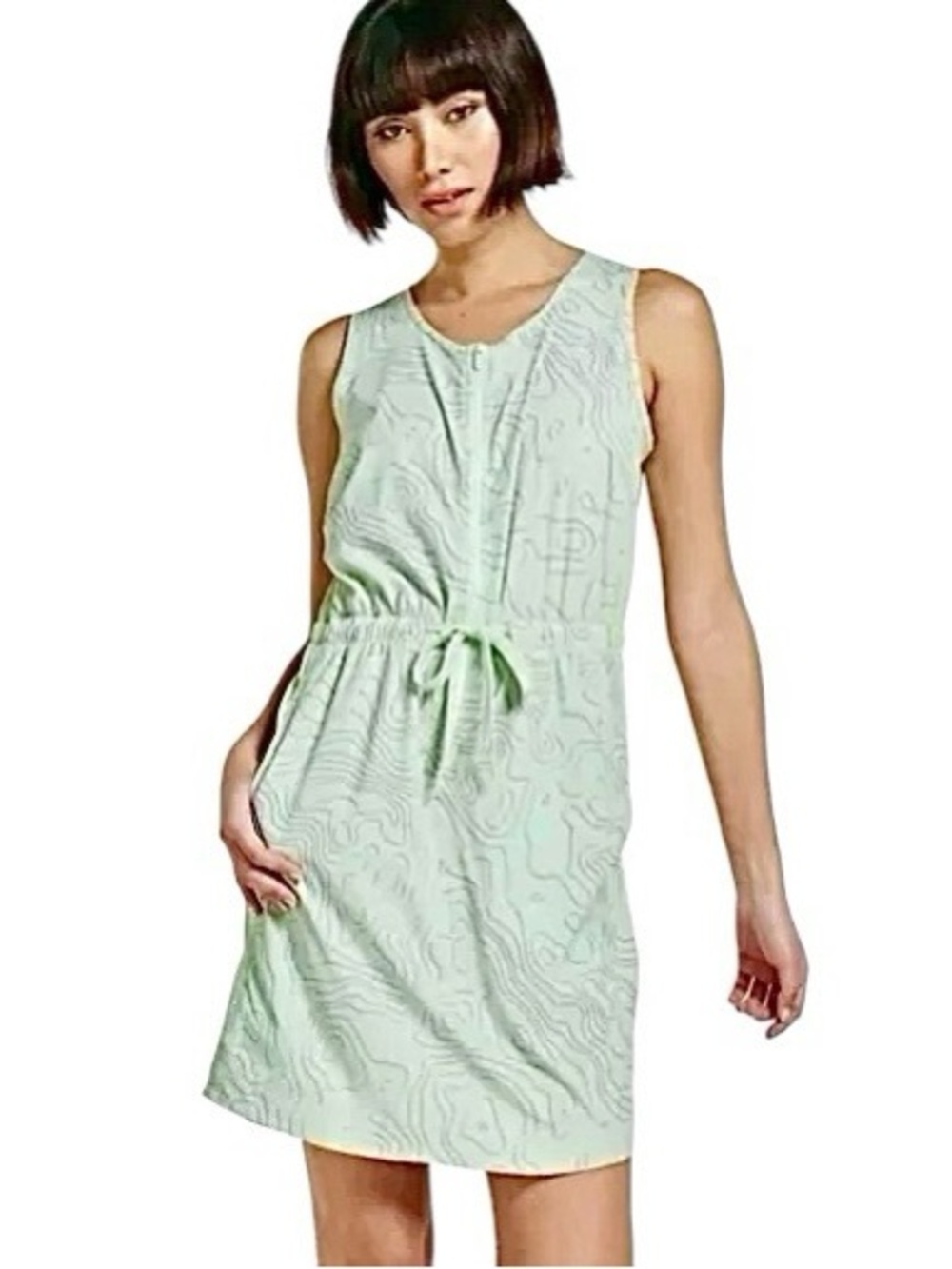 FLX — Tank Dress with Built In Shorts — Medium — Topography Pattern — Sage